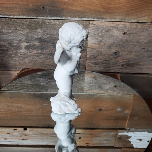 Vintage Bisque Cherub Angel Holding Flowers - Bunny at Feet - Unpainted. - Picture 8 of 9